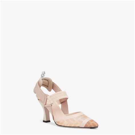 fendi colibri nude|Nude leather and pink mesh slingbacks with high heel .